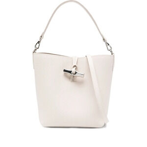 Longchamp Le Roseau Clasp-Detail White Leather Small Bucket Bag